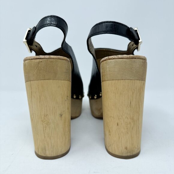 Sam Edelman Chunky Platform Sandals Womens 8.5M Black Leather Slingback Peep Toe - Picture 9 of 12